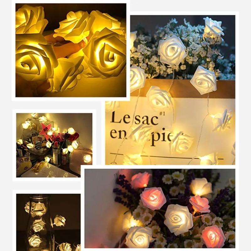 Pink Rose String Lights For Bedroom Battery Operated Flower LED Lights For Outside Romantic Home Dorm Room Festival Fairy Lights