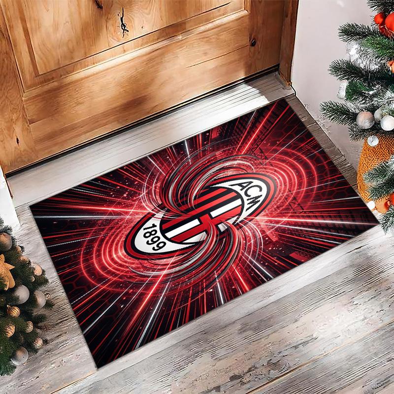 Tappeto in Flanella Stampato AC Milan Antiscivolo Morbido Poliestere Tappeto per Pavimento Tappetino Decorativo da Interno per Camera da Letto Soggiorno Divano Sala Giochi Decorazione Casa