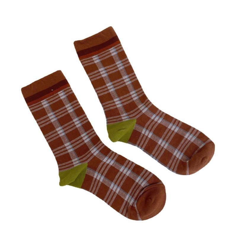 Women's Autumn Vintage Fashion Collage Color Check Grain Tube Stack Socks