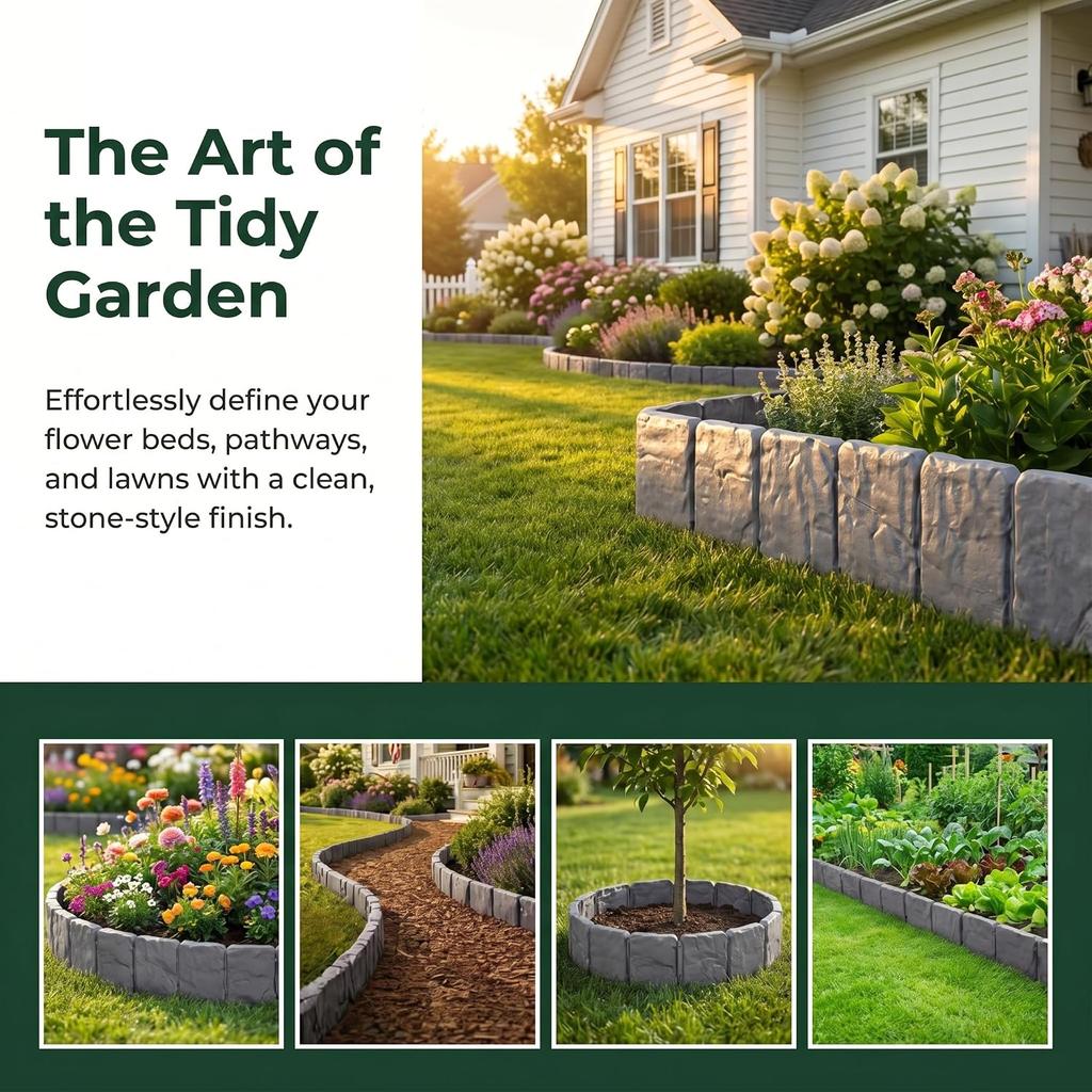 Imitation Stone Garden Fence,No Dig Landscape Edging,Faux Stone Garden Edging Border,Interlocking Landscape Border Panels