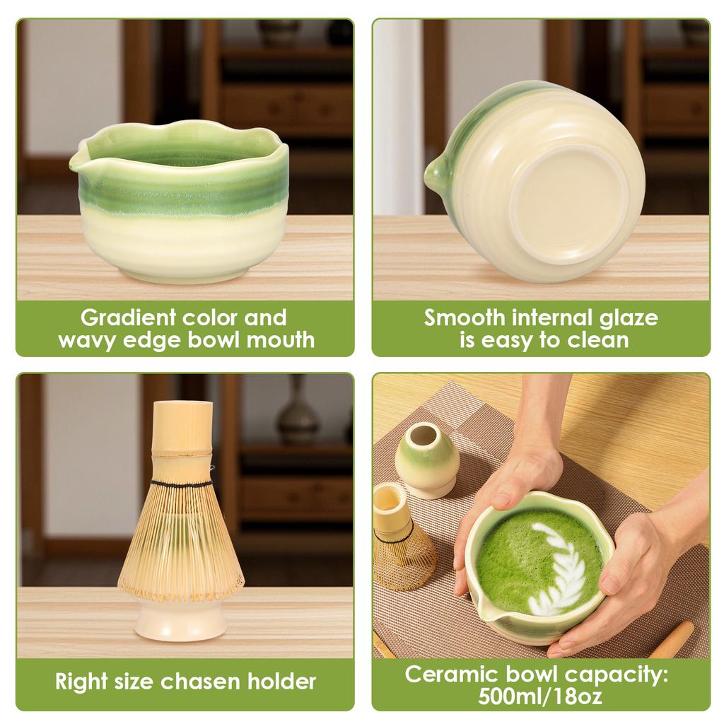 5Pcs Japenese Matcha Set Ceramic Matcha Teaset with Mixing Whisk Teaspoon Strainer Lattle Tea-making Tool for Cafe Beveage Shop