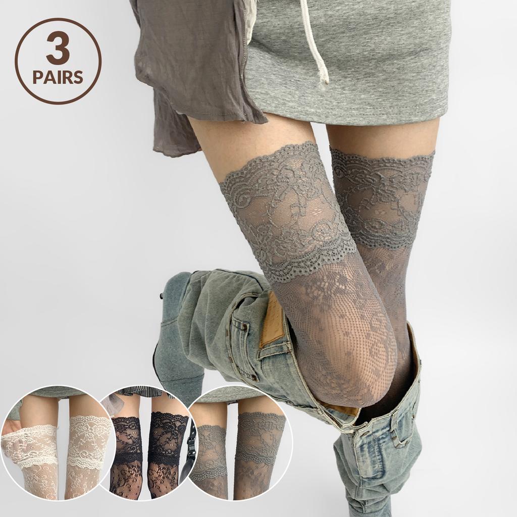 1/3Pairs Women Flower Lace Fishnet Thigh High Stockings Women'S Sexy Lace Floral Fishnet Stockings Over Knee Long Socks