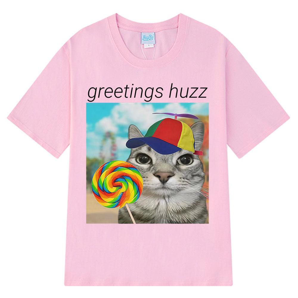 2025 Summer Greetings Huzz Funny Meme Men Women Oversized 100 Cotton Short Sleeve Hiphop Highquality Man Leisure Tshirts