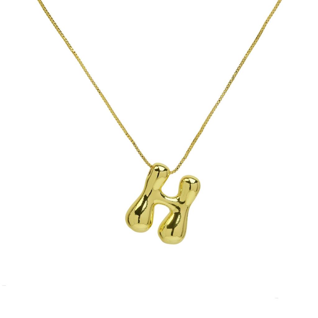18K Gold Plated Copper Balloon Bubble Chubby Alphabet Pendant Necklace