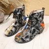 Autumn New Thick Heel Single Boot Fashion Round Head Front Lace-up Printed Women's Boots Classics Soft Sole Non-slip Ankle Boots