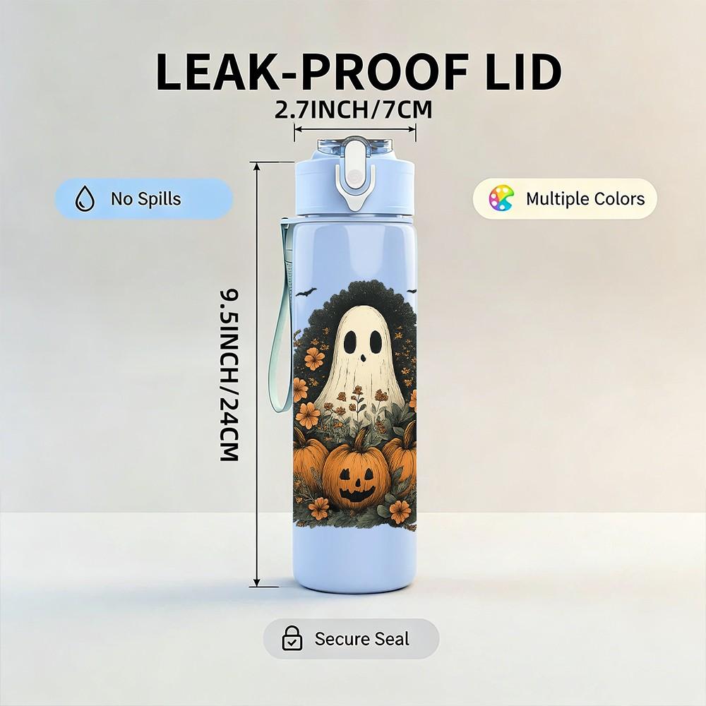 1PC Pumpkin Halloween Ghost 750ml Color Plastic Sports Water Bottle Leakproof Flip Straw Lid Suitable for Sports Office Home Use