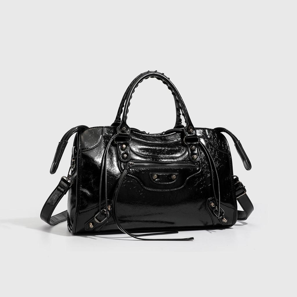 2026 Retro Distressed Suede Motorcycle Crossbody Bag with Rivets - Large Capacity & Soft Texture