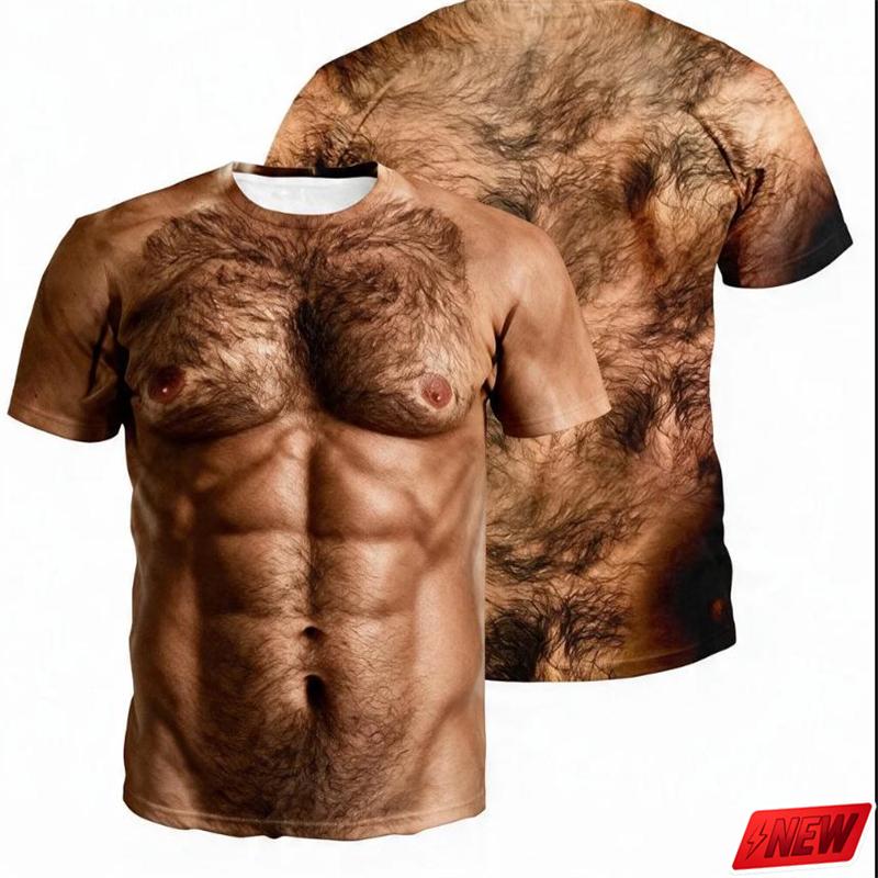T-shirt Manches Courtes Homme Drôle Motif Musclé Faux Impression 3D Graphique Faux Abdominaux Col Rond Décontracté Fête Cosplay Costume T-shirts