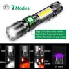 7-Function USB Rechargeable Magnetic Flashlight with Fluorescent Detection: Includes Red, White, Purple, and COB Strong Light with Focus.