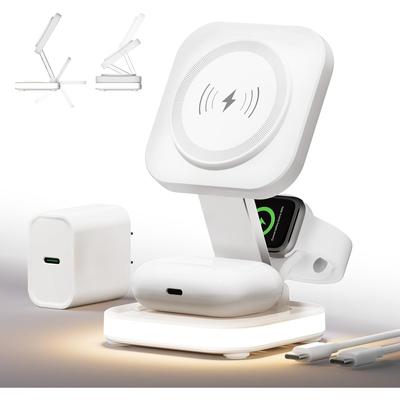 5-in-1 Magnetic Wireless Charging Stand for Apple MagSafe Charger with Night Light for  Watch,  Travel Magnetic Charger Nightstand Charging Station