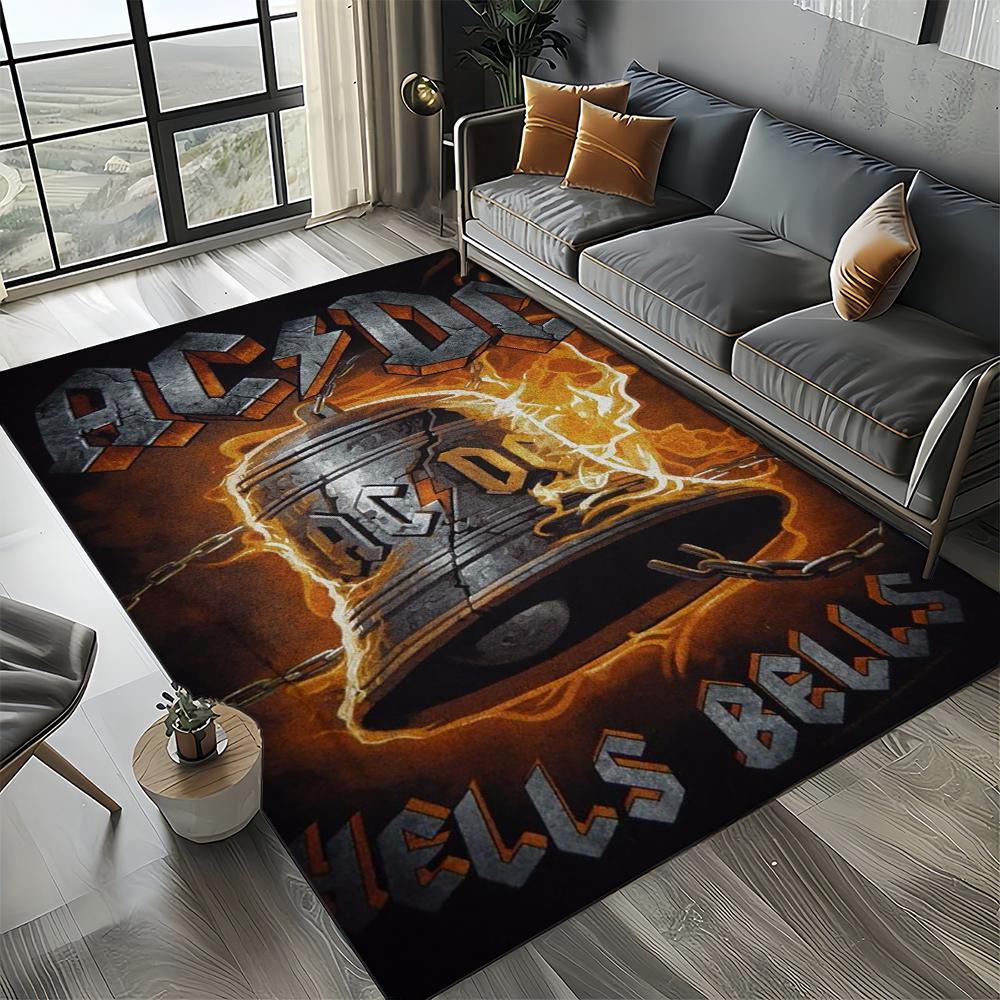 3D AC-DC Rock Band Cartoon Teppich Groß, Teppich für Wohnzimmer Schlafzimmer Sofa Fußmatte Dekoration, rutschfeste Bodenmatte für Kinder