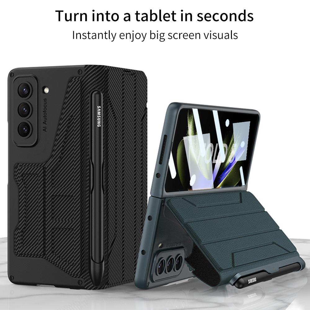 Samsung Z Fold5 Leather Flip Case with Pen Slot - Foldable Screen Protective Cover