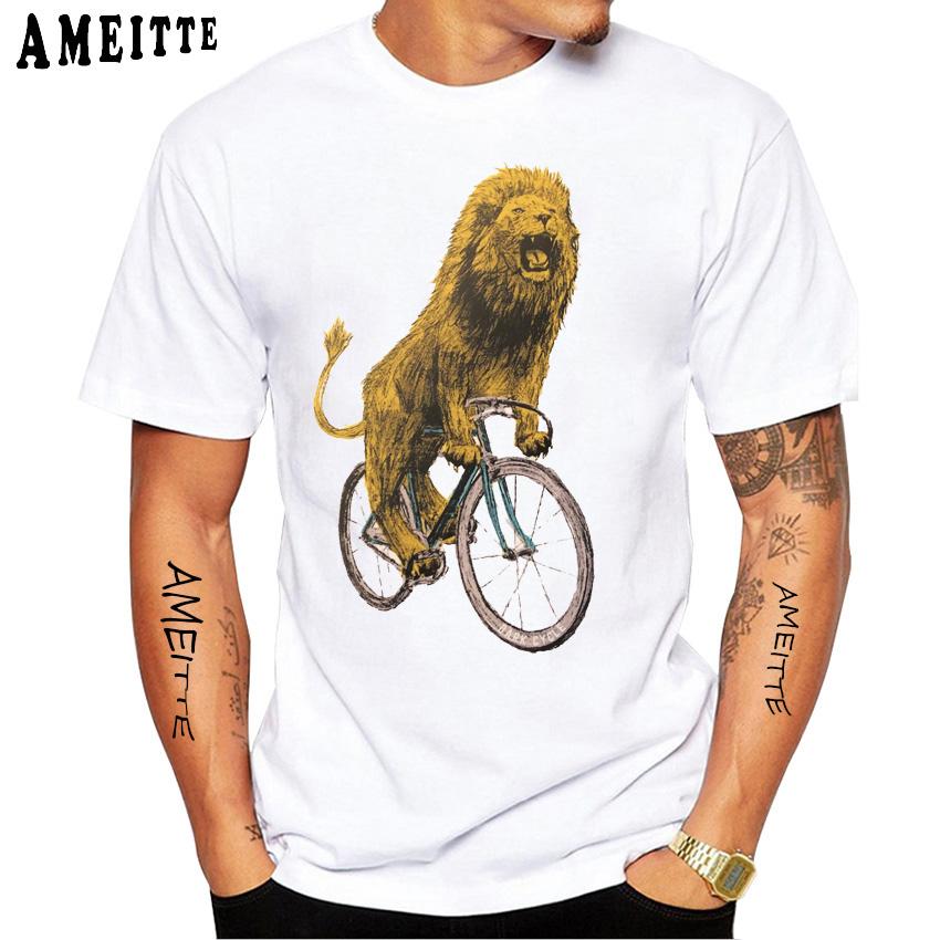 Vintage Shark Riding A Bicycle Vinyl T Shirt Summer Pattern Funny Tops Men S Short