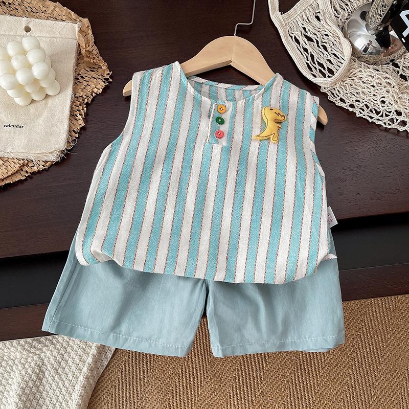 

2 шт./компл. новый летний комплект детской одежды для мальчиков жилет без рукавов шорты одежда для малышей повседневный костюм для младенцев детские спортивные костюмы 120 синий