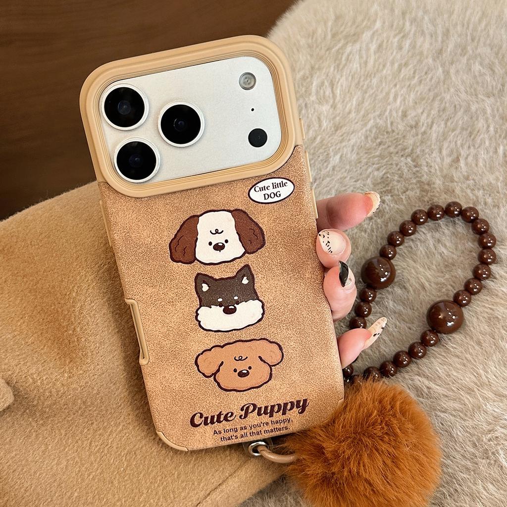 Suede for Iphone16 Apple 17promax Mobile Phone Case Retro Cartoon Puppy 14 Lanyard 13 Soft Cover