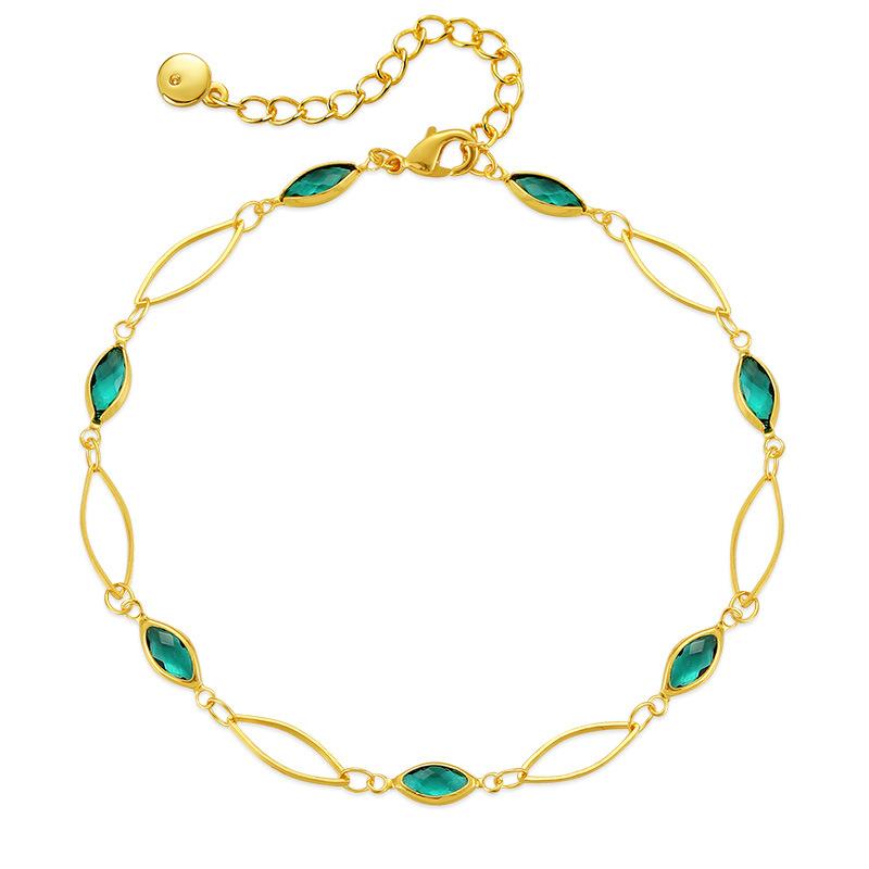 Drop Hollow Chain Bracelet Emerald Cut Glass Chain Anklet for Daily Wear