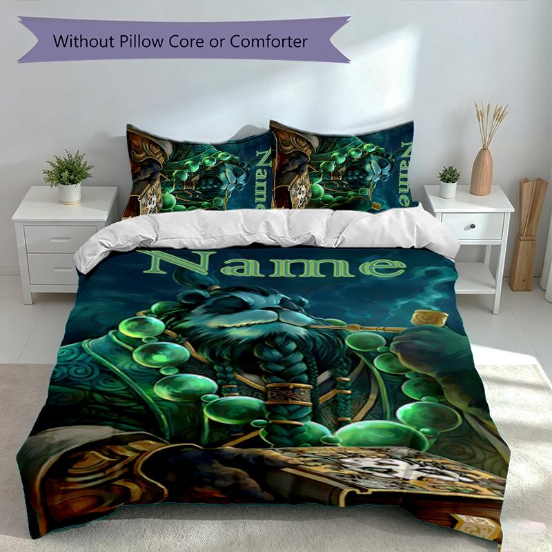 3pcs Custom Name World of Warcraft Bedding Set,Includes 1 Duvet Cover and 2 Pillowcases,All-season Bedroom Decor