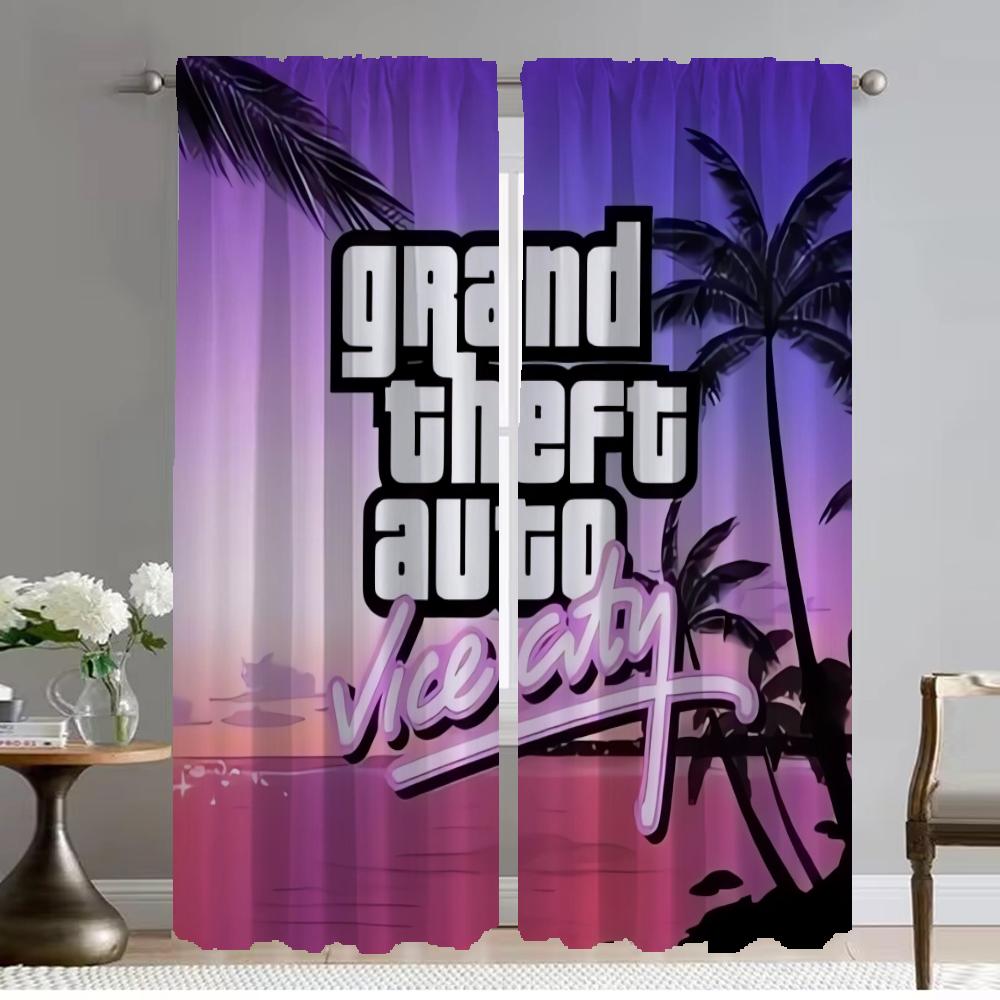 

Window Curtain for Room 2 Panel Gta Vice City Partition Halloween Decoration Home Interior Curtains Tulle for Bedroom Shades W50xH70cmx2pcs-CL