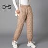 Women Winter Pants Elastic High Waist Quilted Pants Diamond-shaped Texture Design Thickened Warm Sweatpants