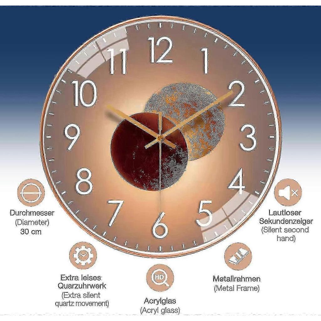 30cm Silent Modern Design Wall Clock - Rose Gold - RIpj