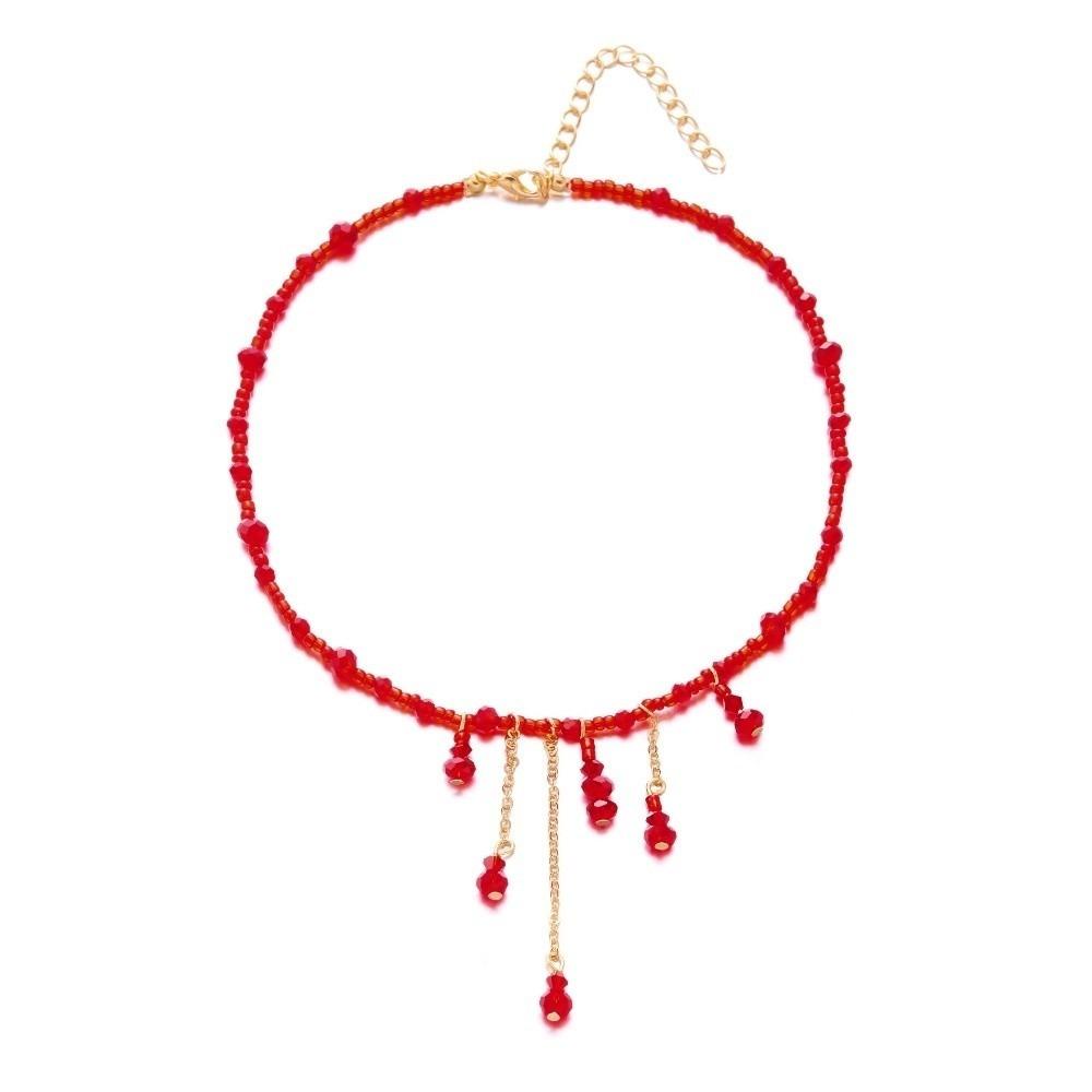 Tassel Blood Drop Necklace Red Halloween Choker Retro Halloween Collarbone Chain  Girl