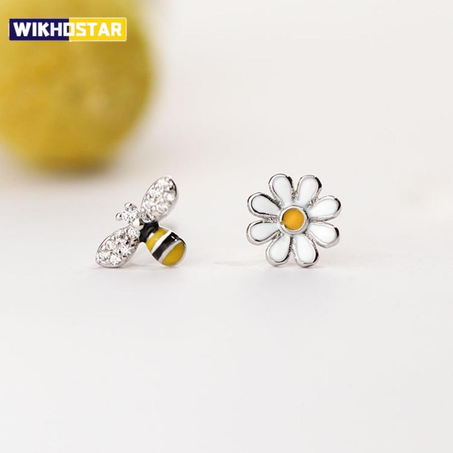 925 Sterling Silver Bee Flower Earrings Women Simple Fashion Wedding Jewelry Accessories