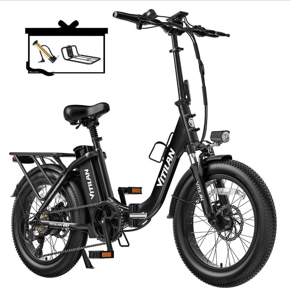 Foldable electric bicycle VITILAN U3, 750W motor, 48V 13Ah battery, top speed 45 km/h, cruising range 120km, 20*4.0 inch tires