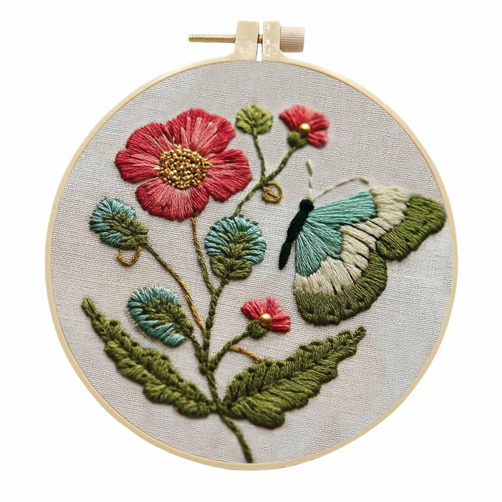 1 набор для вышивания «Бабочка и цветок» включает инструменты и обучающие материалы по стежкам, подходящие для начинающих, а также набор материалов для вышивания. 20cm