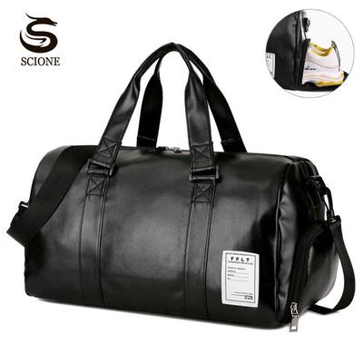 SCIONE Gym Bag Leather Sports Bags with Shoes Pocket Men Fitness Yoga Travel Luggage Shoulder Bag