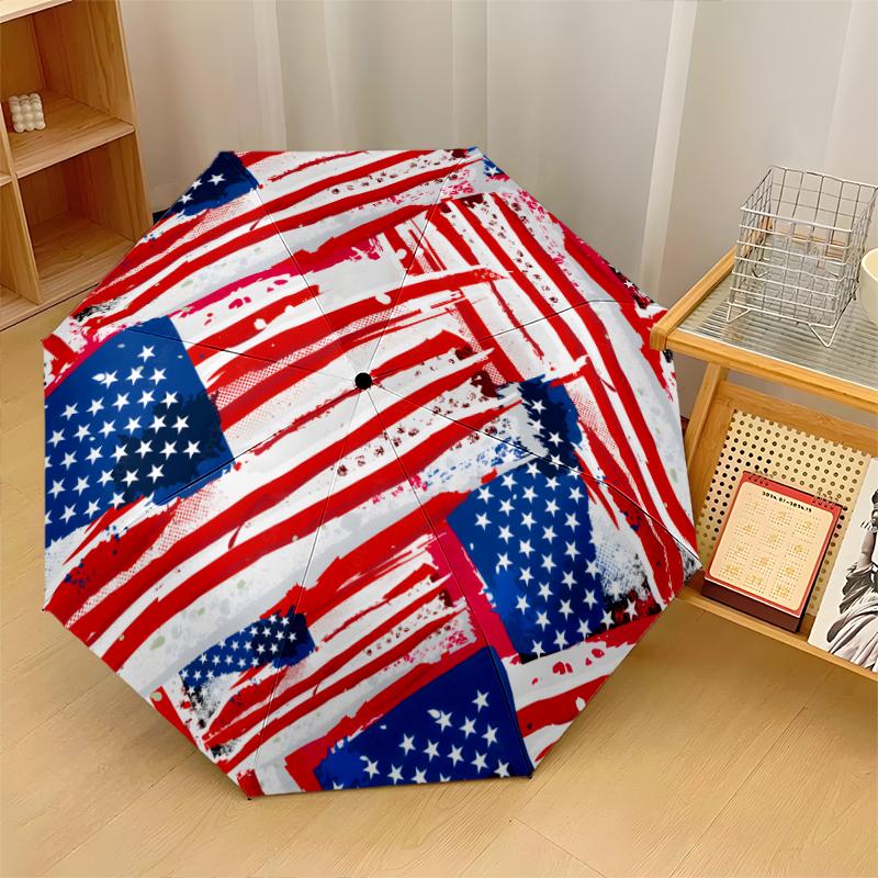 American Flag Fashionable Automatic Opening/Closing Folding Umbrella. Portable and Foldable, Ideal for Gift, Travel, and Daily Use