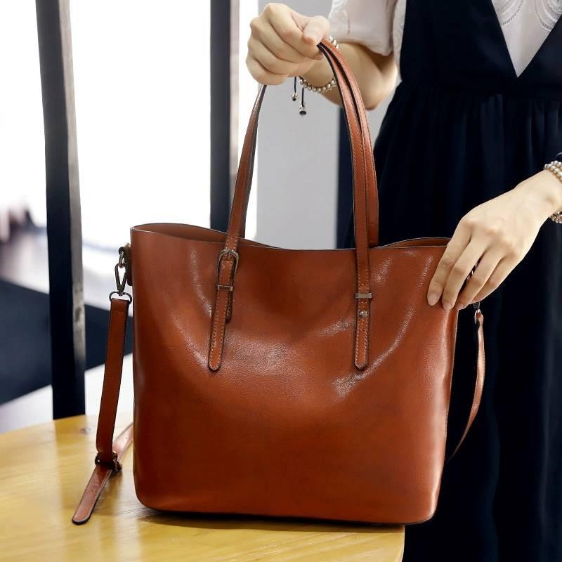 Retro Fashion Women Solid Colours Leather Tote Bag Large Waterproof Capacity