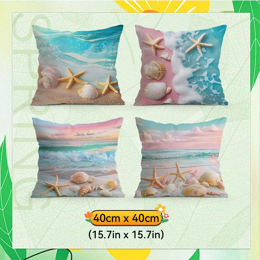 

4pcs/set Summer Beach Shells Cushions Pillowcase Polyester Cushion Cover Throw Pillow Pillowcover Home Car Sofa Decor