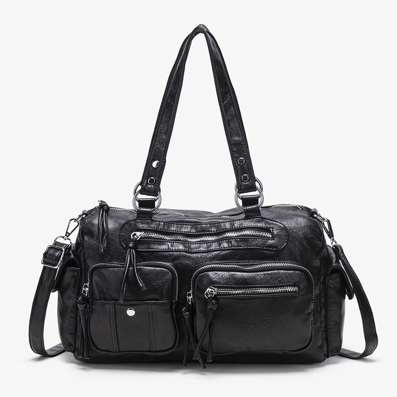 

Commuter large-capacity messenger bag, high-end zipper handbag bag, fashionable one-shoulder washed women s tote bag. чёрный