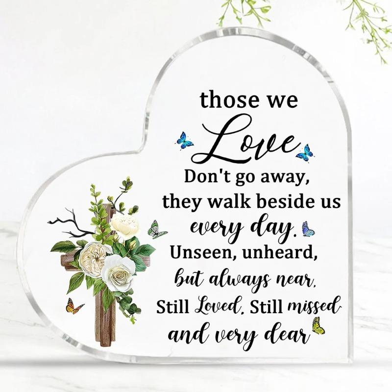 2D FlatAcrylic Heart Sympathy Memorial Gift Desktop Decoration Plaque, Home Decor Plaque Hanging Wall Art Decorative Garden Decoration for Room Door S