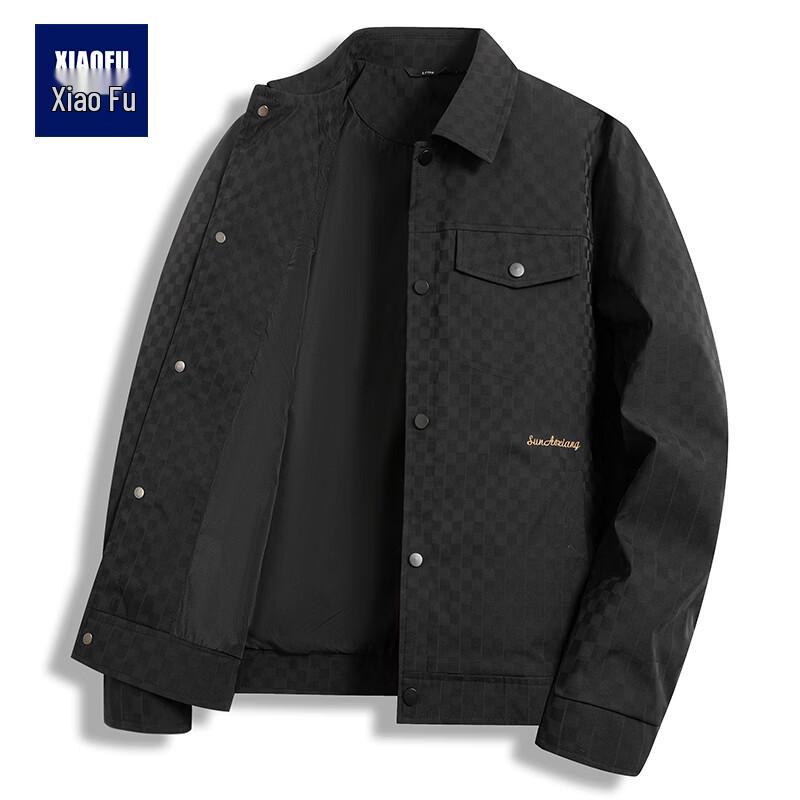 

Men s Checkered Lapel Embroidered Casual Jacket XL