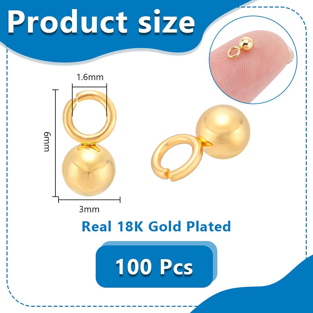 100Pcs 201 Stainless Steel Charms Ball Charm Real 18K Gold Plated 6x3mm Hole:1.60mm