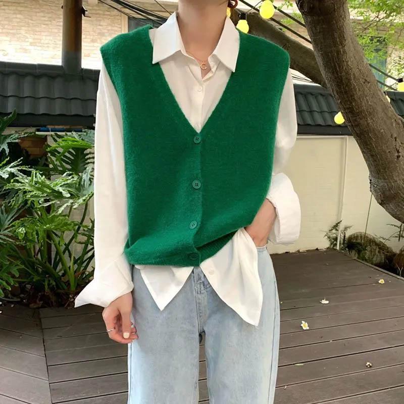 Vest for Women Cotton Winter Sleeveless Tops Knitted Sweater Vest Oversize Casual V-neck Vest