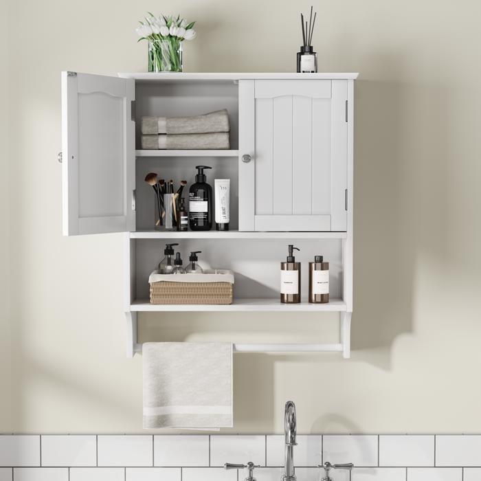 Armoire de toilette - MUVOE - Blanche - 2 étagères réglables - Porte-serviettes mural - MDF durable