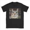 Lustiges Starrender Katzen-Meme Herren T-Shirts Vintage T-Shirts Kurzarm Rundhals T-Shirts Reine Baumwolle Partykleidung