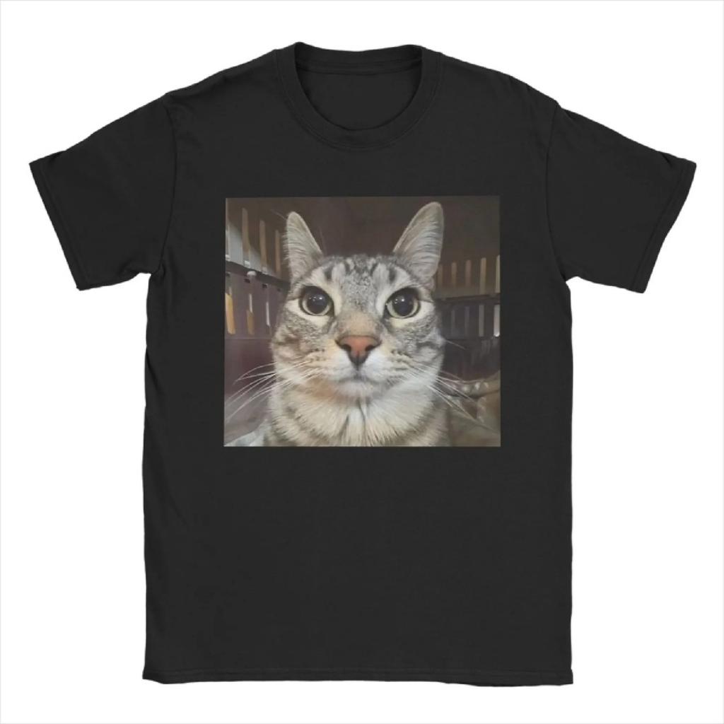 Silly Staring Cat Meme Men's T Shirts Vintage Tees Short Sleeve Round Collar T-Shirts Pure Cotton Party Clothes