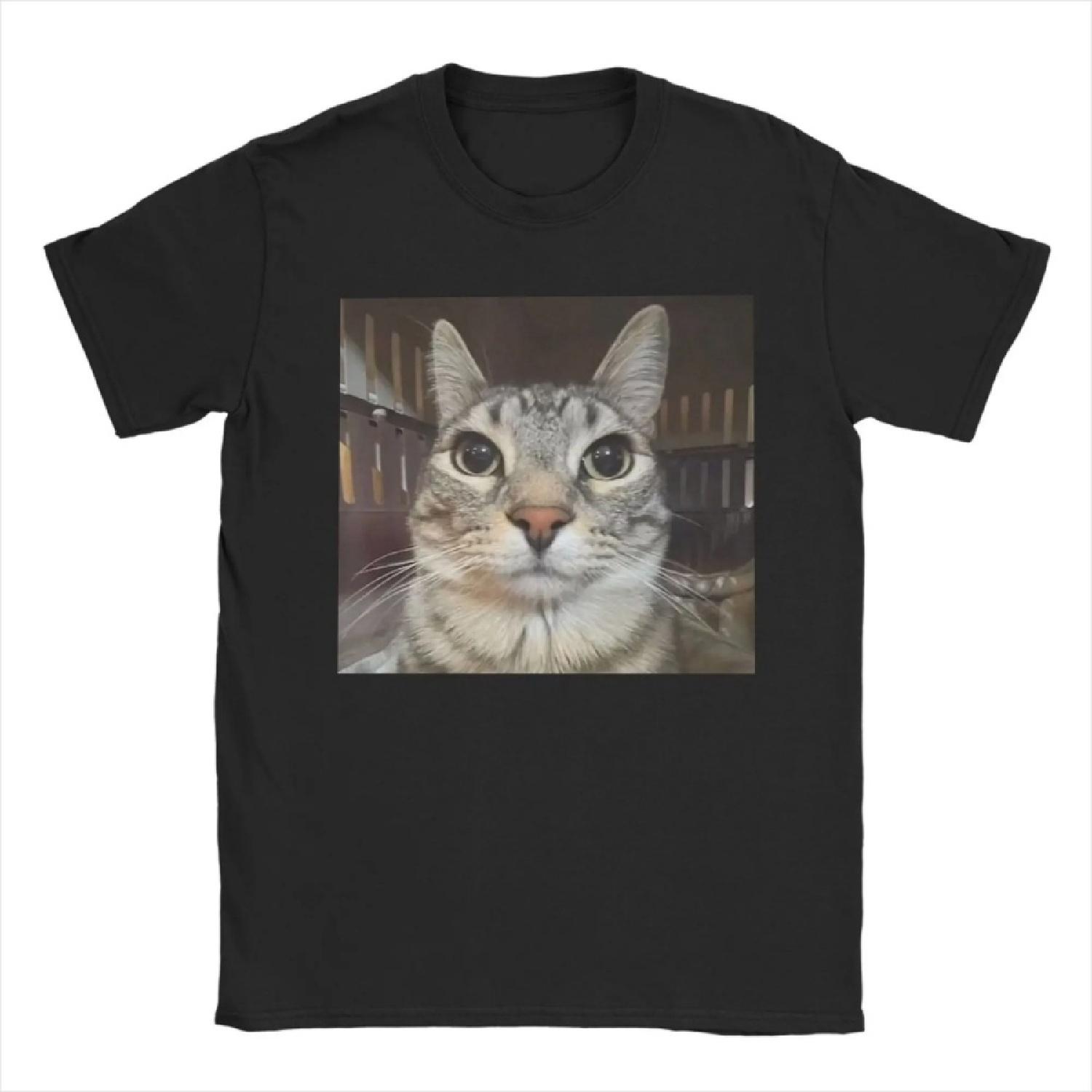 

Silly Staring Cat Meme Men s T Shirts Vintage Tees Short Sleeve Round Collar T-Shirts Pure Cotton Party Clothes XXXXXL чорний