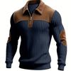 Patch Ribbed Cardigan with Lapel Casual Commuting and Sports Style Autumn  Winter Zipper Sweatshirt Vintage Outdoor Style Knit Sweater