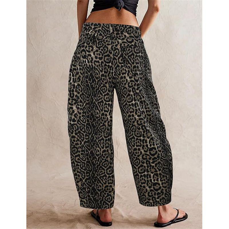 

Европейские и американские повседневные свободные джинсовые брюки с леопардовым принтом женские повседневные джинсы джинсовые брюки женские Black 2XL