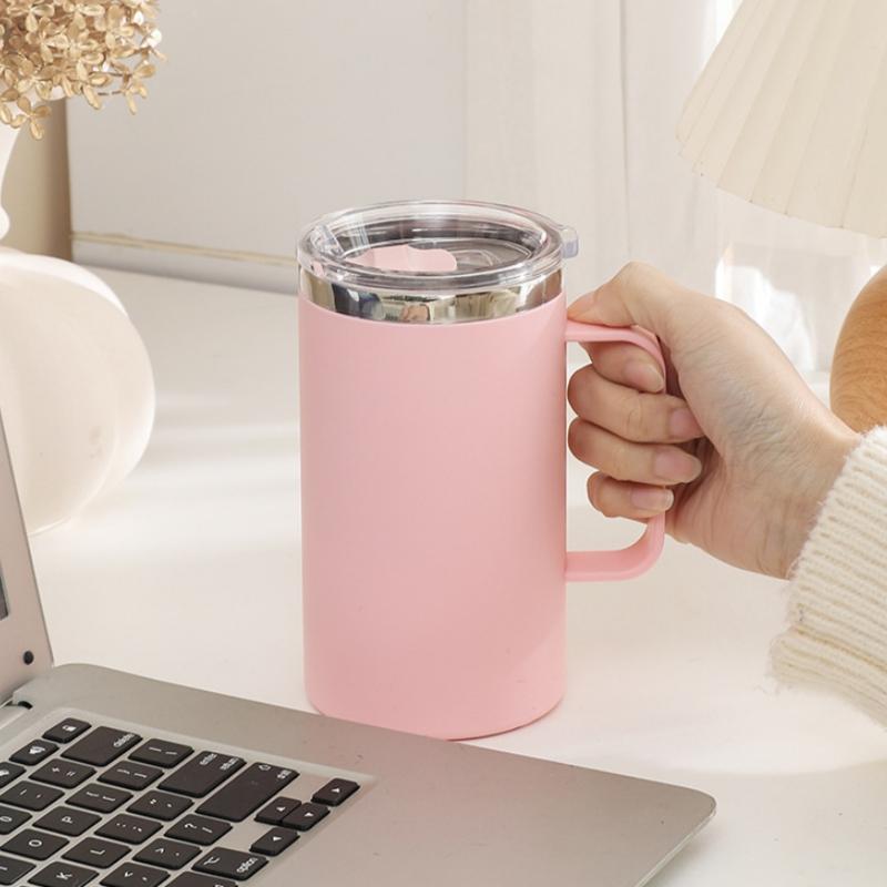 650ML Stainless Steel Water Bottle with Lid and Handle Double Layers Portable Simply Style Coffee Mug Heat Insulation Milk Cup