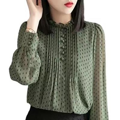 Frauen Frühling Herbst Stil Chiffon Blusen Shirts Dame Casual Langarm O Neck Polka Dot Gedruckt Chiffon Blusas