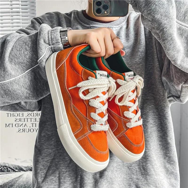 Male Canvas Shoes Patchwork Men's Sneakers Korean Style Comfortable Platform Shoes Men's Breathable Lace-Up Vulcanized Shoes