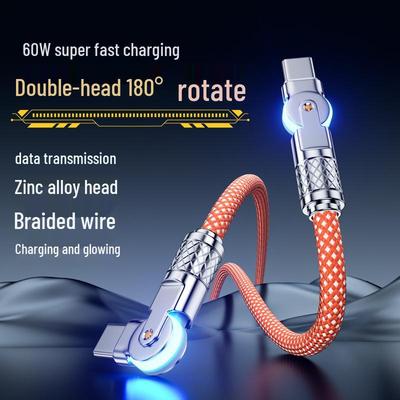 Rotating Double Elbow Data Cable for Apple & Huawei - Super Fast Charging, PD Thickened Mecha Design, Knitted for Durability.