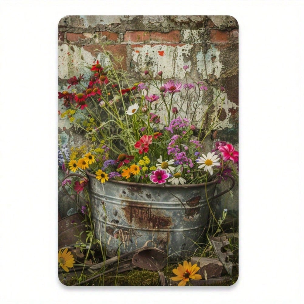 

Vintage Metal Tin Sign Bucket Wall Art Rustic Garden Home Pub Bar Decor 20x30 разноцветный