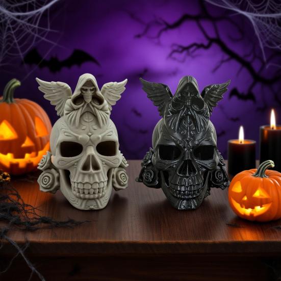 Rose Skull Figurine Demon Angel Wing Skull Statue Sculpture Halloween Holiday Party Home Office Desktop Decoration Ornament