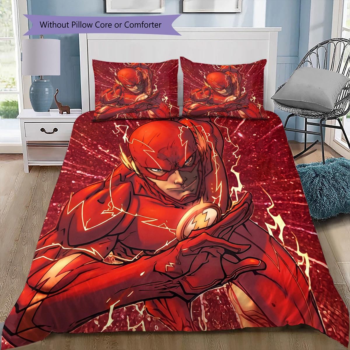 The Flash Comics Bedding Set, 1 Duvet Cover & 2 Pillowcases, Home Bedroom, Ideal Gift for Superhero Fans 135x200cm